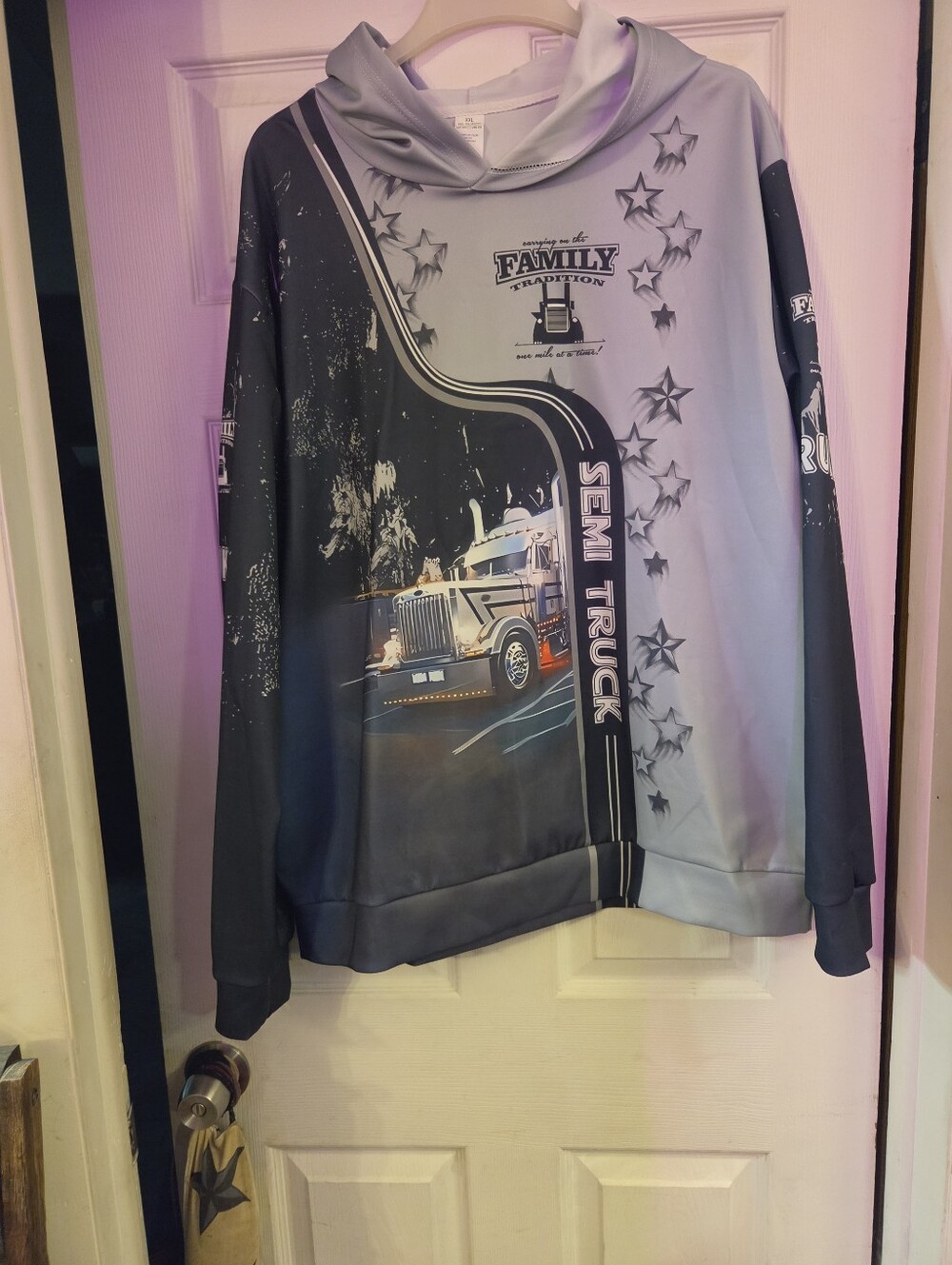 Semi Truck Mens Hoodie - Gray/Black Size 2XL